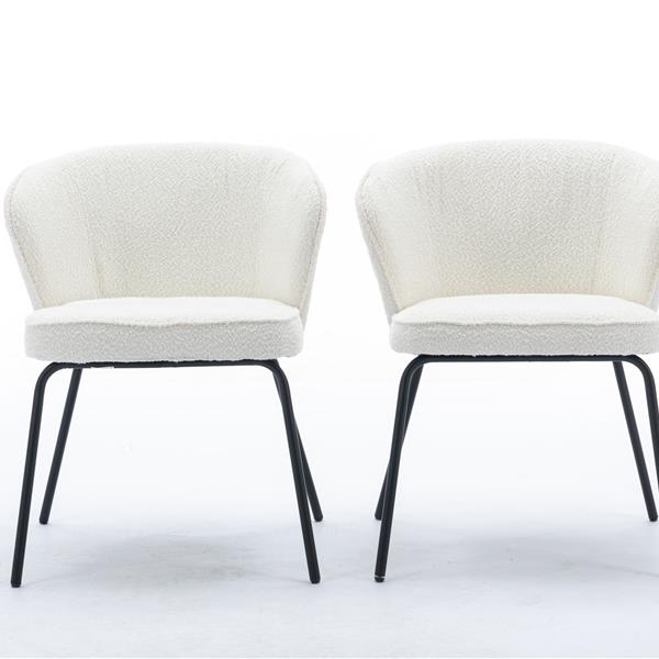 042-Set of 2 Boucle Fabric Dining Chairs With Black Metal Legs,Ivory