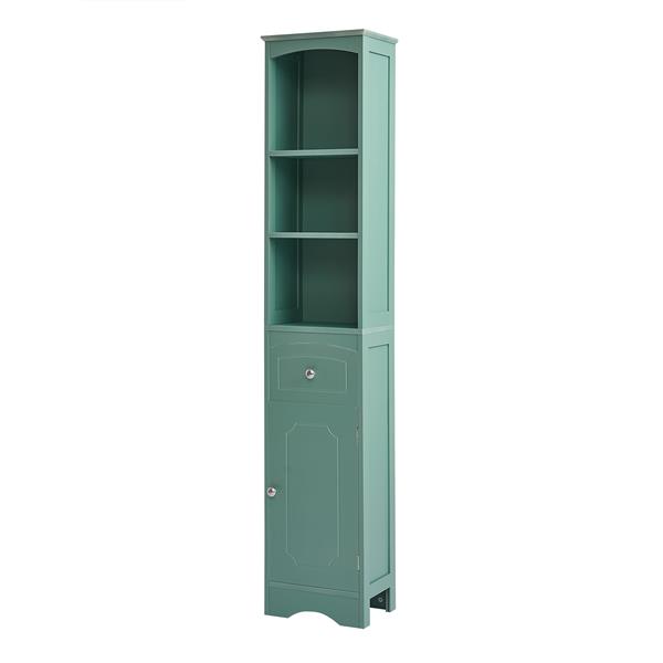 Tall Bathroom Cabinet, Freestanding Storage Cabinet with Drawer, MDF Board, Adjustable Shelf, Green