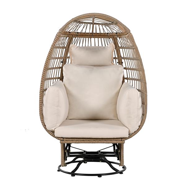 Outdoor Swivel Chair with Cushions, Rattan Egg Patio Chair with Rocking Function for Balcony, Poolside and Garden (Natural Wicker + Beige Cushion)