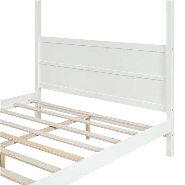 Queen Size Canopy Platform Bed with Headboard and Footboard,Slat Support Leg - White