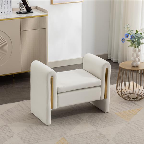 031-Velvet Fabric Single Bench Shoe Bench Makeup Bench For Bedroom Indoor,Ivory