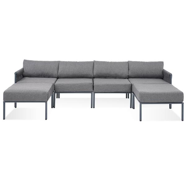 6-Pieces Aluminum Patio Furniture Set, Modern Metal Outdoor Conversation Set Sectional Sofa With Removable Olefin Extra Thick Cushions 5.9" Cushion, Grey