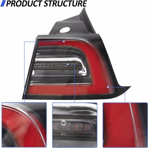 Left Outer Tail Light Fit for 2017-2020 Tesla Model 3 Model Y, LED Tail Lamp Assembly Replacement(Driver Side)