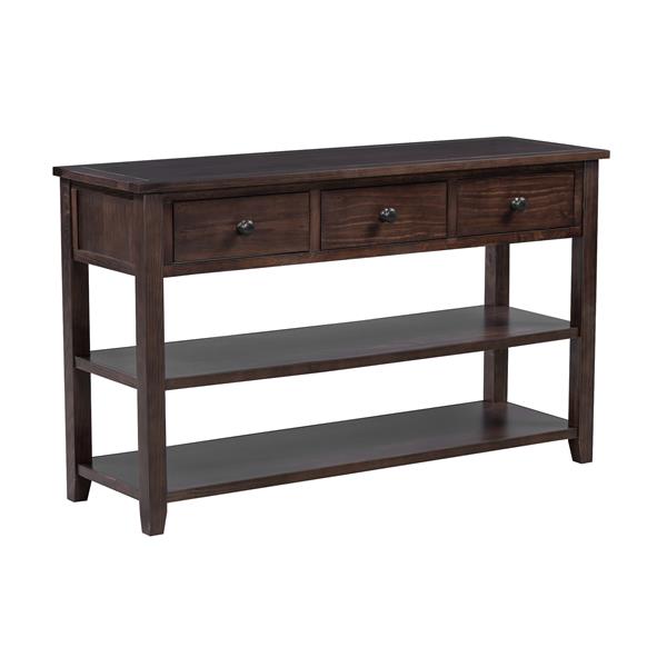 Retro Design Console Table with Two Open Shelves, Pine Solid Wood Frame and Legs for Living Room (Espresso)