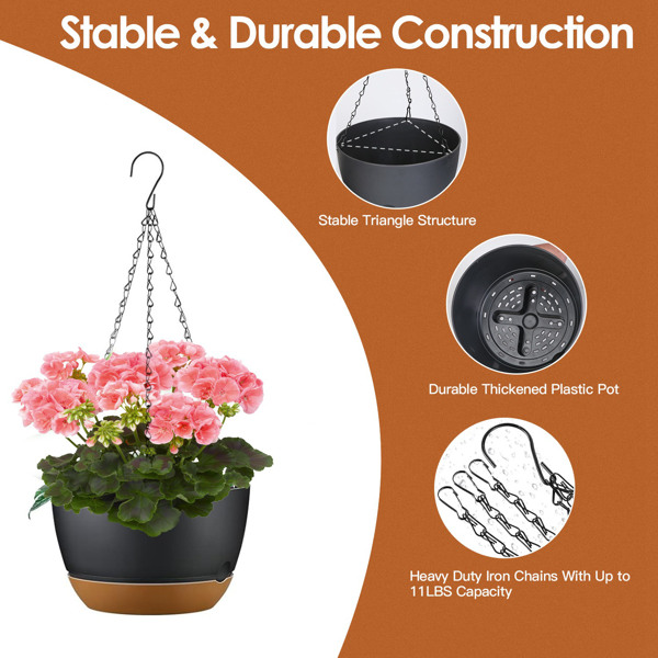 4 Pcs Minimalist Style Hanging Planters with 9.64-inch Diameter, Drainage Holes, and Removable Self-Watering Tray, Suitable for Medium-Sized Plants and Flowers（No shipments on weekends）