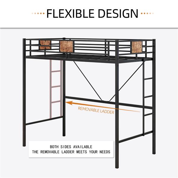 Metal Twin Loft Bed Frame with Stairs & Full-Length Guardrail, Space-Saving Design, No Box Spring Needed,, Noise Free, Black