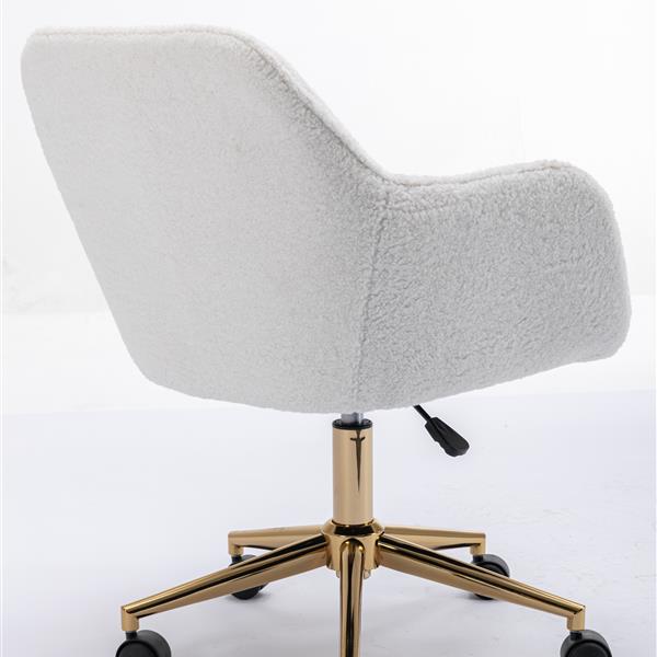 Modern Teddy Fabric Material Adjustable Height 360 Revolving Home Office Chair With Gold Metal Legs And Universal Wheel For Indoor,White