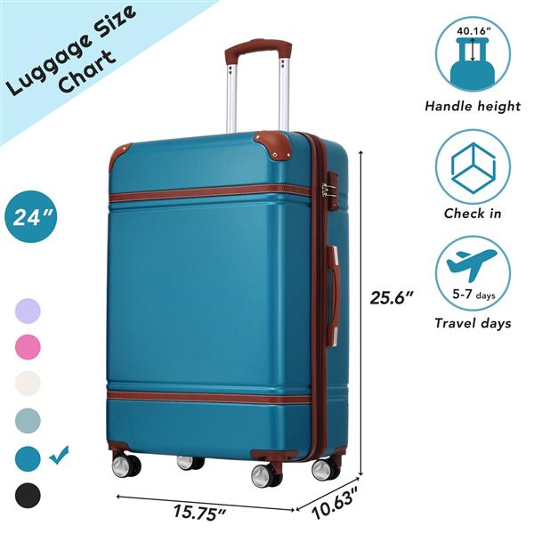 24 IN Luggage 1 Piece with TSA lock , Expandable Lightweight Suitcase Spinner Wheels, Vintage Luggage,Blue