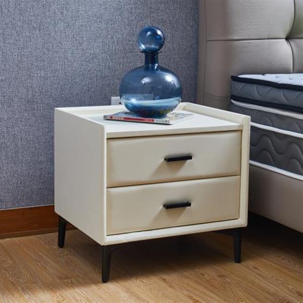 Nightstand, Modern Nightstand with 2 Drawers, Night Stand with PU Leather and Hardware Legs, End Table, Bedside Cabinet for Living Room/Bedroom (Beige)