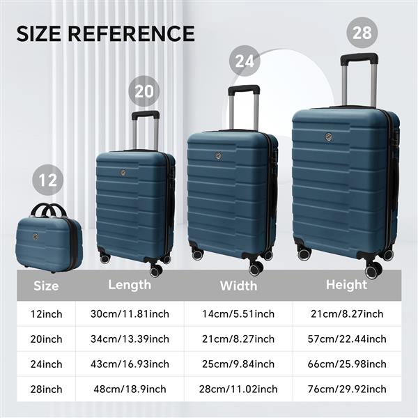 4 Piece Hard Shell Luggage Set,Carry on Suitcase with Spinner Wheels,Family Luggage Set,Dark Blue(12/20/24/28in)