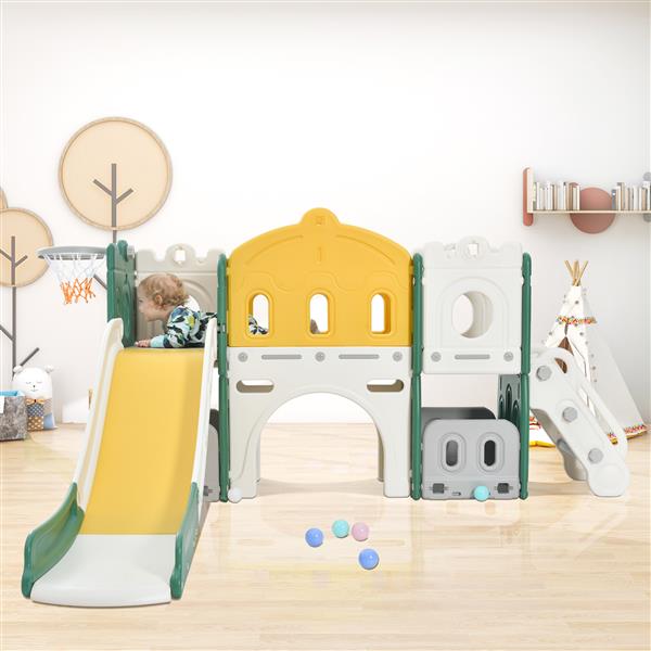 Kids Slide Playset Structure,  Castle Climber with Slide and Basketball Hoop, Toy Storage Organizer for Toddlers, Kids Climbers Playhouse for Indoor Outdoor Playground Activity