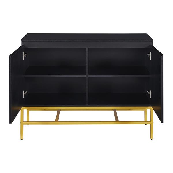 Minimalist & Luxury Cabinet Two Door Sideboard with Gold Metal Legs for Living Room, Dining Room (Black)