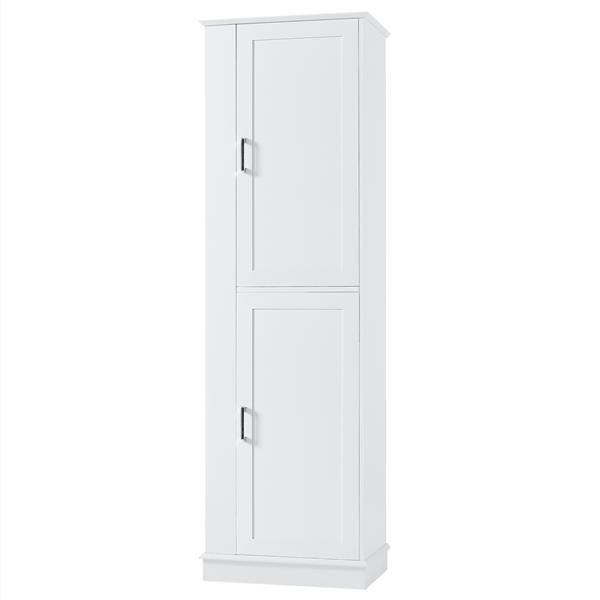 Tall Bathroom Storage Cabinet, Freestanding Storage Cabinet with Hook and Adjustable Shelf, MDF Board, White