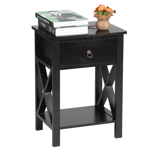 Black Spray Paint Cross Type Single Suction Double Layer Nightstand [40x30x55cm]