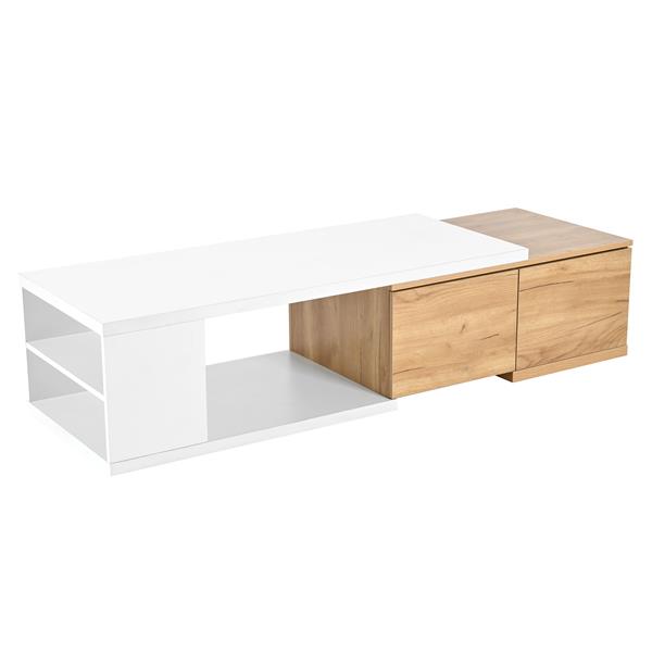 47.2''-57''W Extendable Coffee Table with 2 Storage Drawers, Dual-tone Wood Center Table with Extendable Sliding Tabletop, Multi-functional Hidden Storage Sofa Table for Living Room, White