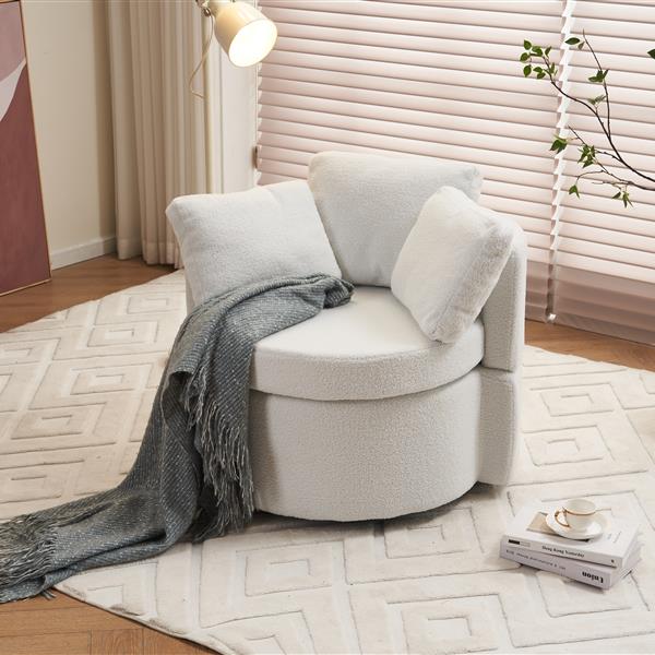 Fabric Swivel And Storage Chair With Back Cushion For Living Room,Ivory