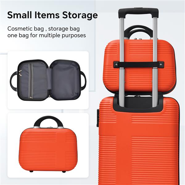 Luggage 4 Piece Set with Spinner Wheels, Hardshell Lightweight Suitcase with TSA Lock,Checked Luggage,Orange(12/20/24/28in)