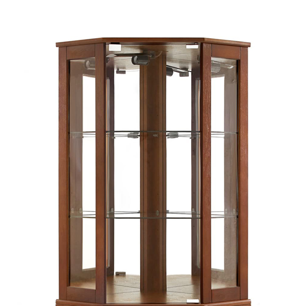 6 Shelf Corner Curio Display Cabinet with Lights, Mirrors and Adjustable Shelves, Walnut(E26 light bulb not included) 