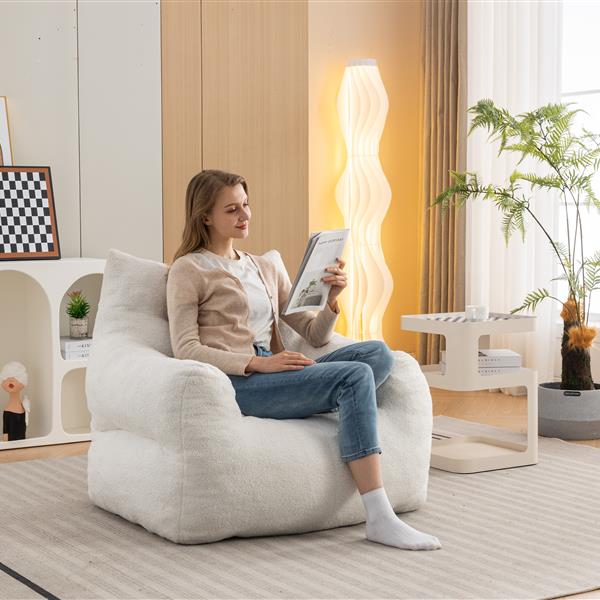 054-Large Size Teddy Fabric Bean Bag Chair Lazy Sofa Chair Sponge filling For Indoor,Ivory