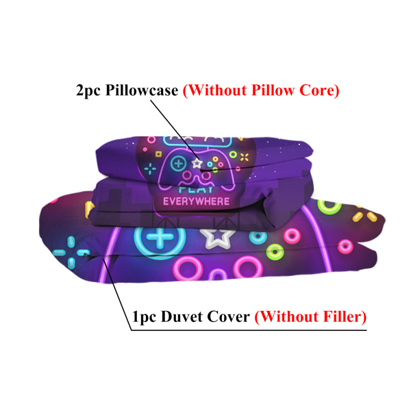 3Pcs Trippy Neon Gamepad Duvet Cover Set Twin for Gamer Soft Bedding Set