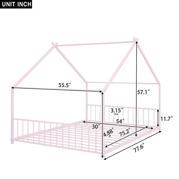 Full Size Metal House Bed, Pink