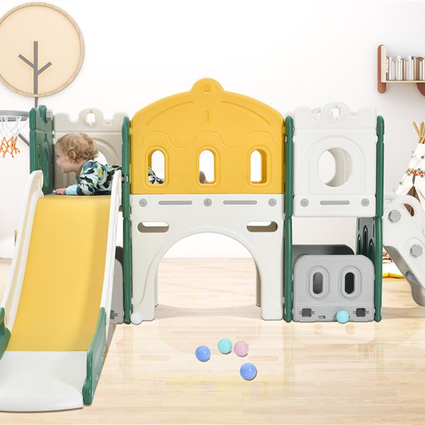 Kids Slide Playset Structure,  Castle Climber with Slide and Basketball Hoop, Toy Storage Organizer for Toddlers, Kids Climbers Playhouse for Indoor Outdoor Playground Activity