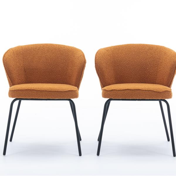 042-Set of 2 Boucle Fabric Dining Chairs With Black Metal Legs,Ginger