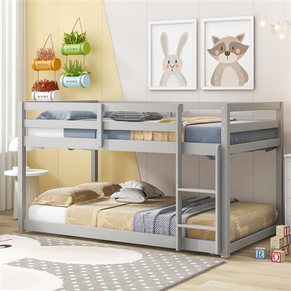 Twin over Twin Floor Bunk Bed,Grey