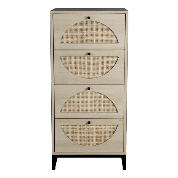 Natural rattan, Cabinet with 4 drawers, Suitable for living room, bedroom and study, Diversified storage