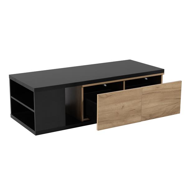 47.2''-57''W Extendable Coffee Table with 2 Storage Drawers, Dual-tone Wood Center Table with Extendable Sliding Tabletop, Multi-functional Hidden Storage Sofa Table for Living Room, Black