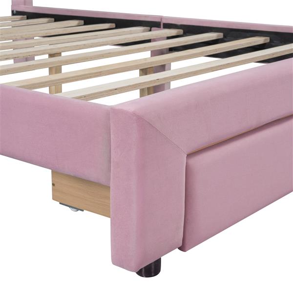 Full Size Storage Bed Velvet Upholstered Platform Bed with a Big Drawer - Pink