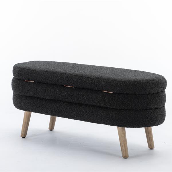 036-Boucle Fabric Storage Bench Bedroom Bench With Wood Legs For Living Room Bedroom Indoor,Black