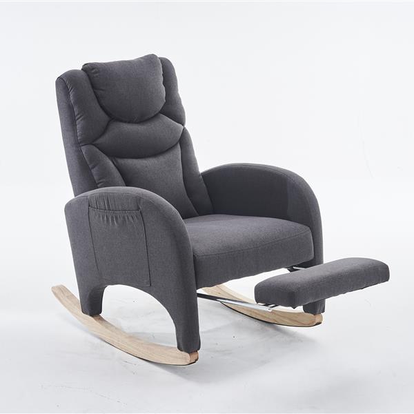 052-Cotton Linen Fabric Nursery Rocking Chair With Adjustable Footrest,Dark Gray