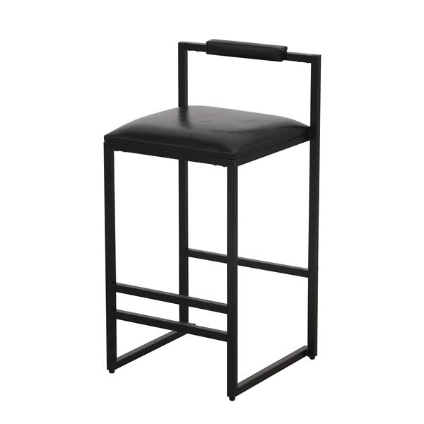 Black Bar Stool with Backrest Set of 2 Counter Height PU Leather Upholstered Bar Chairs with Footrest