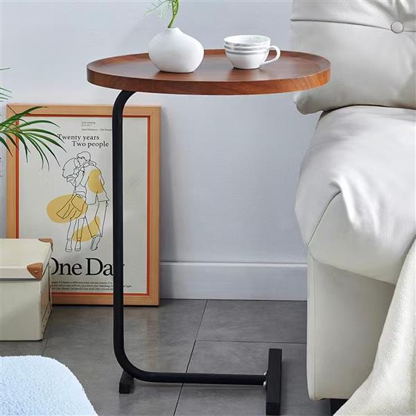 Brown C-shaped Side Table, Small Sofa Table for Living room