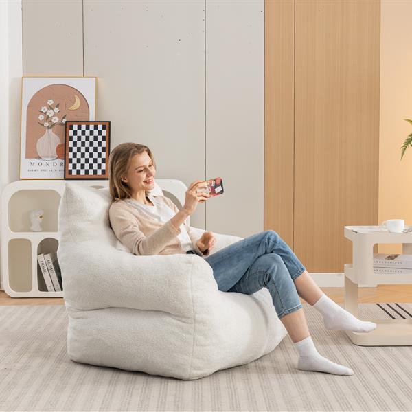 054-Large Size Teddy Fabric Bean Bag Chair Lazy Sofa Chair Sponge filling For Indoor,Ivory