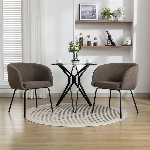 040-Set of 2 Boucle Fabric Dining Chairs With Black Metal Legs,Dark Brown