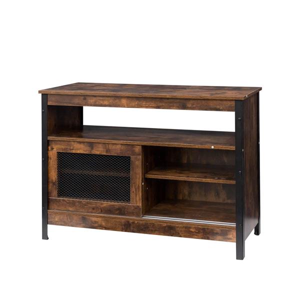 LED Buffet Sideboard, Farmhouse Storage Cabinet with Sliding Door, Open Compartment, Wood Coffee Bar Wine Bar with Adjustable Shelves