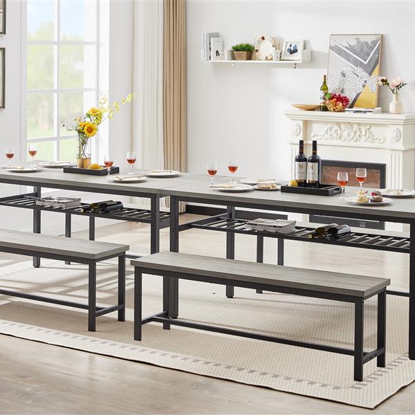 Oversized dining table set for 6, 3-Piece Kitchen Table with 2 Benches, Dining Room Table Set for Home Kitchen, Restaurant, Rustic Grey, 67'' L x 31.5'' W x 31.7'' H.