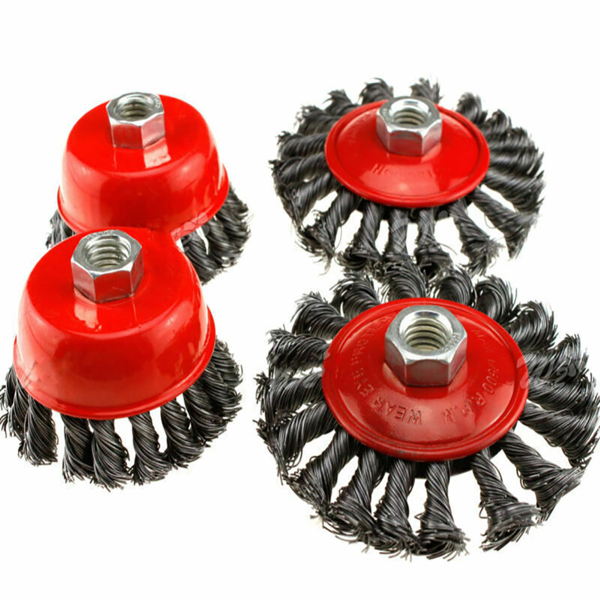 4Pcs Twist Knot Semi Flat Wire Wheel Cup Brush Set Kit For Angle Grinder M14 UK