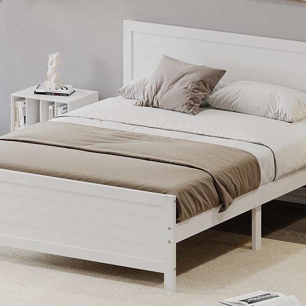 Wood Platform Bed Frame with Headboard, Mattress Foundation with Wood Slat Support, No Box Spring Needed, King Size, White