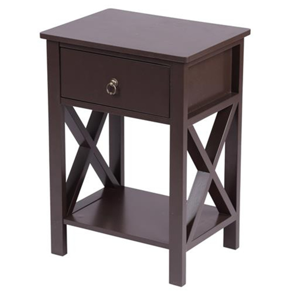 FCH Nightstand Modern End Table, Side Table with 1 Drawer and Storage Shelf, Brown