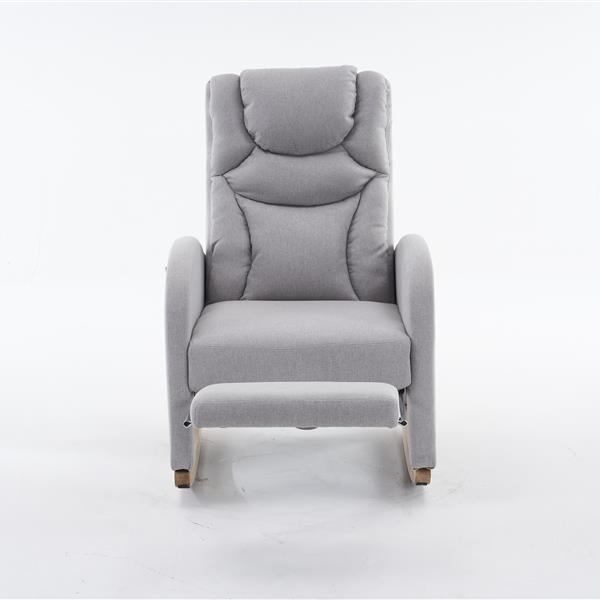 052- Cotton Linen Fabric Nursery Rocking Chair With Adjustable Footrest,Light Gray