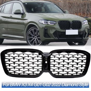 For BMW 2022 2023 X3 X4 G01 G02 Front Kidney Grill Grille Gloss Black Diamond US