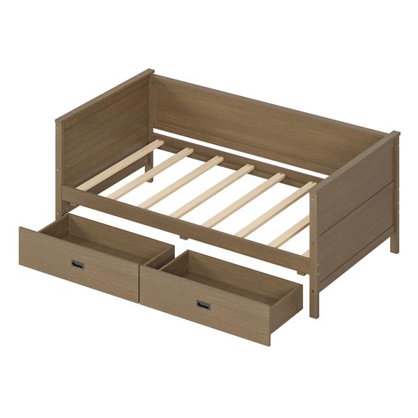 Twin Size Solid Wood Daybed with Two Drwaers for Kids Teens Dorm Bedroom Multipurpose Guest Room or Home, Walnut