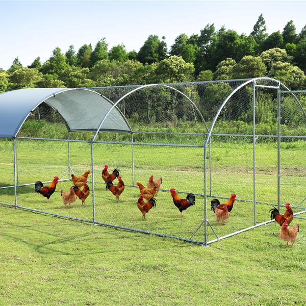 Large metal chicken coop upgrade three support steel wire impregnated plastic net cage, Oxford cloth silver plated waterproof UV protection, duck rabbit sheep bird outdoor house 9.2'W x 18.7'L x 6.5'H