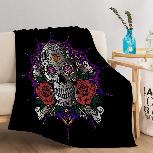 3D Rose Skull Flannel Throw Blanket Fluffy Skull Blanket for Women Adult Men Mandala Skull Blanket Candy Skull Throw Blanket Skull Gifts 130X150cm