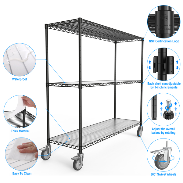 3 Tier Shelf Wire Shelving Unit - 3000LBS, 3T1848-3KLB-B-LKJ