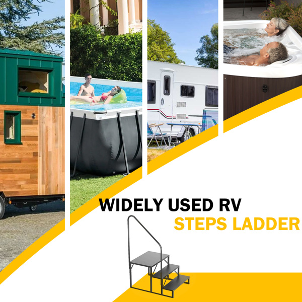 RV Step Stool, 3 Step Ladder, Hot Tub Steps with Handrail, Portable Pool Ladder, 440Lbs Heavy Duty Ladder Shelf Outdoor Mobile Home Stairs for Camper/Porch/SPA Pool/Pet Stairs