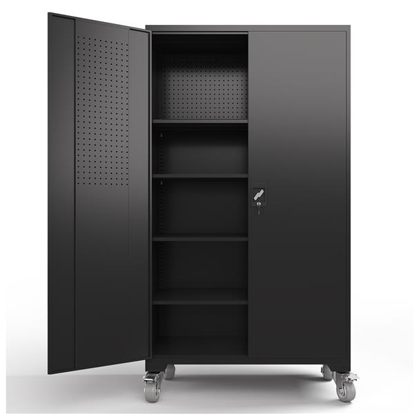 Upgraded Wide 39.37 Inch & Depth 19.69 Inch Metal Storage Cabinet 72 Inch Black Lockable Garage Cabinet with Wheels  Heavy-Duty Steel Cabinet with Doors & 4 Adjustable Shelves for Home, Office